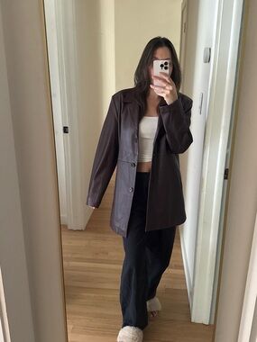 Classic Alfani Burgundy Brown Leather Blazer Jacket